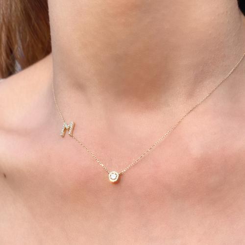 Jual Initial with Bezel Diamond Pendant 