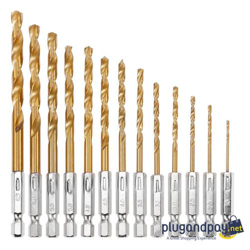Foto Produk Mata Bor Power Drill Steel Titanium Hex Shank 13 PCS - plugandpay dari plugandpay