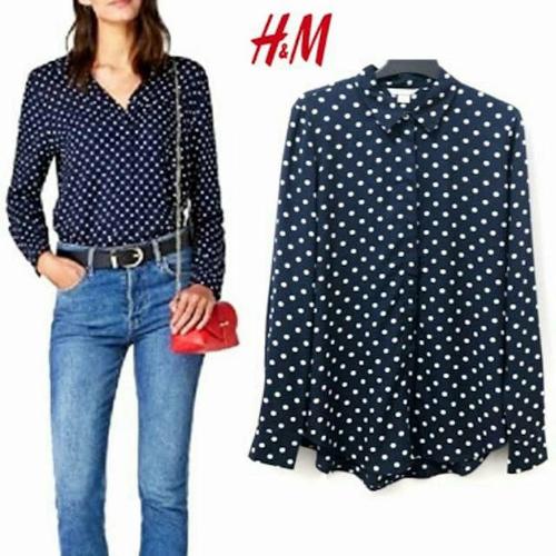 Kemeja Blouse Polkadot HMD - Navy, S 