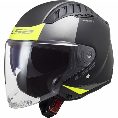 Gambar LS2 OF600 COPTER URBANE MATT BLACK YELLOW | HELM HALF FACE DOUBLE VISO dari kamayelstore Jakarta Barat Tokopedia