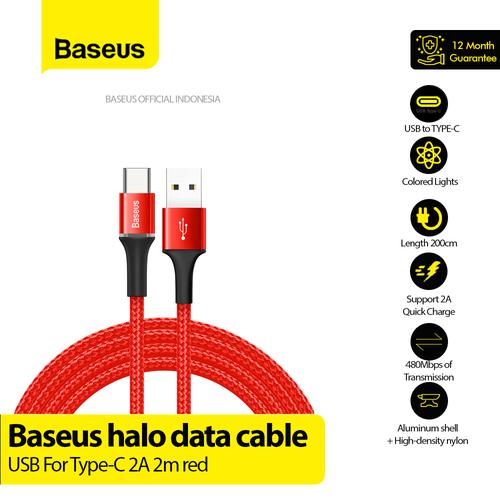 Gambar BASEUS halo data cable USB For Type-C 2A 2m CATGH-C - Merah dari IOT Official Shop Tokopedia