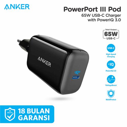 Foto Produk Wall Charger Anker Powerport III Pod 65W - A2712 - Hitam dari Anker Indonesia