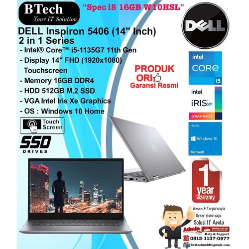 DELL Inspiron 5406 in Core i5-1135G7/16GB/512GB SSD/WIN10HSL/1YR di  Bestechno88 Tokopedia