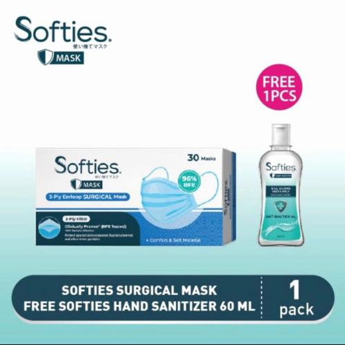 Foto Produk Masker Medis Surgical Softies 3ply Earloops (free HandSanitiser 60ml) dari Happy Snaps