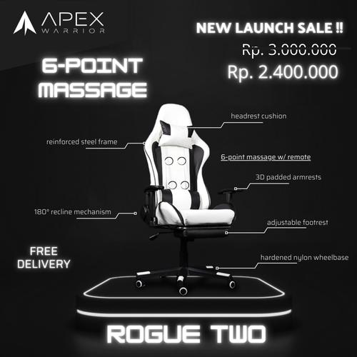 Gambar 6-Point Massage Rogue Two Gaming Chair Apex Warrior Pijat Kursi Gaming - All Black dari Apex Warrior Jakarta Timur Tokopedia