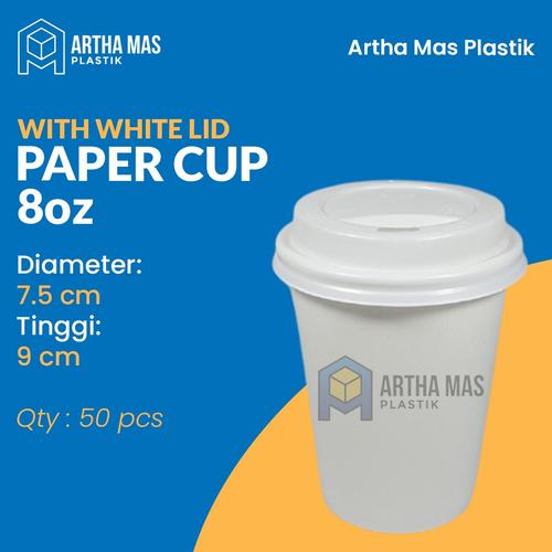 Jual Paper Cup Gelas kopi kertas 8 oz + lid / tutup - Putih - Kota ...