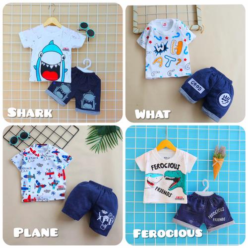 Foto Produk Setelan Baju Anak Bayi Laki-laki 6-12 bulan Bahan Katun Adem Motif Ai - Shark dari Yotie Shop