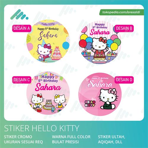 Jual label stiker HELLO KITTY Ulang Tahun Anak - sticker ULTAH bisa