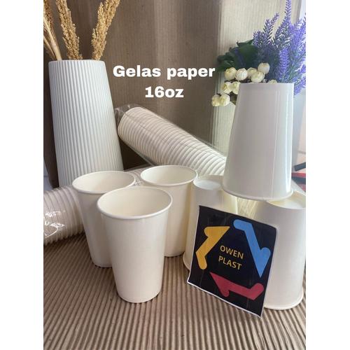 Jual GELAS PAPER/PAPER CUP/GELAS KERTAS KOPI UKURAN 16 OZ POLOS ISI 50 ...