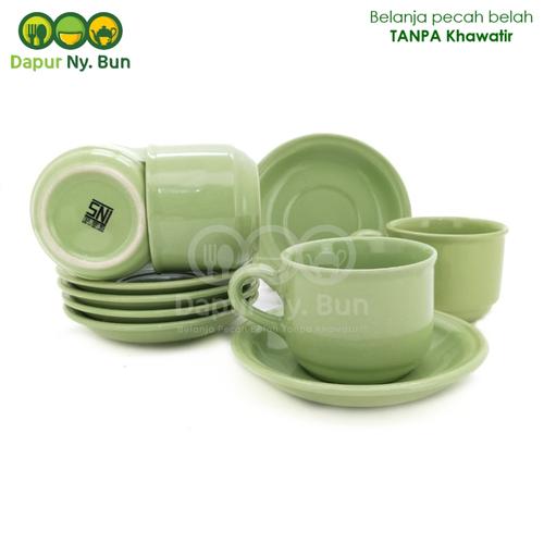 Foto Produk 6 Pasang Cangkir Set / Cangkir + Saucer Nikura / Cangkir Teh / Cangkir - Hijau muda dari Dapur Ny.Bun