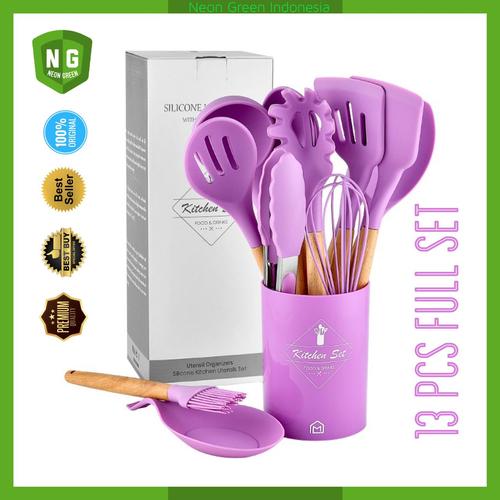 Gambar KT-046 Spatula Sutil Alat Masak Silikon Set 12pcs - Red dari Neon Green Indonesia Jakarta Barat Tokopedia