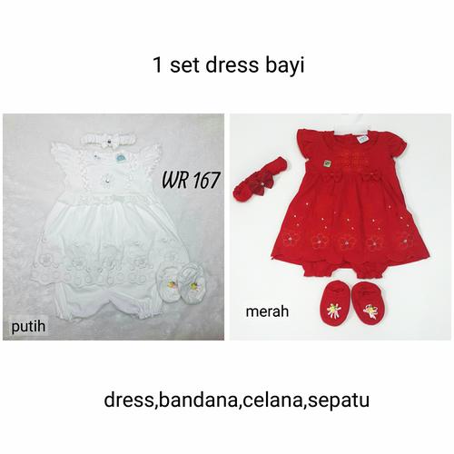 Foto Produk Baju Bayi Perempuan 1 Set Dress Akikah Aqiqah Baptis Newborn Putih - putih set bando dari Nuning Ningrum Shop