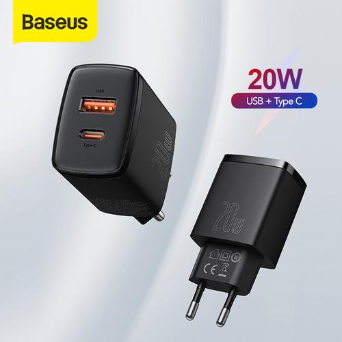 Gambar KEPALA CHARGER BASEUS QUICK CHARGER QC3.0 TYPEC+USB 20W PD FAST CHARGE - Hitam dari Baseus Official Store Kota Tangerang Tokopedia