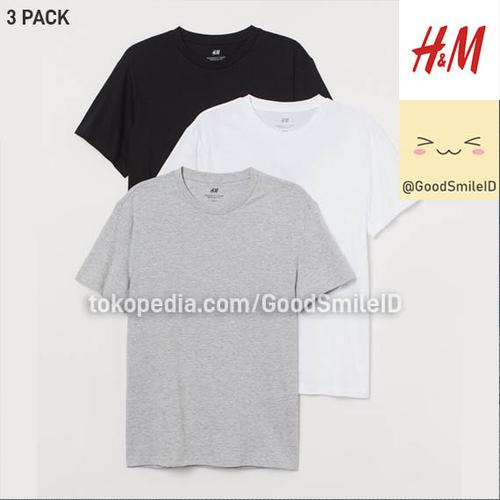Jual H&M 3p T-shirt Regular Fit Crew Neck KAOS POLOS PRIA LENGAN PENDEK ...