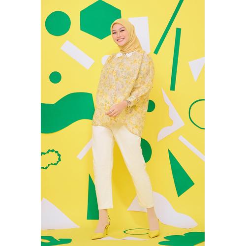 Gambar Nada Puspita Embun Floral Shirt with Lace Collar - Yellow - M dari Nada Puspita Official Tokopedia