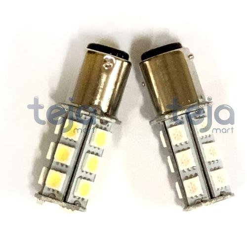 Foto Produk Lampu LED Rem Stop Bayonet 18 Mata Manteng/Diam Mobil Motor Kaki 2 DC - Putih dari TejaMart