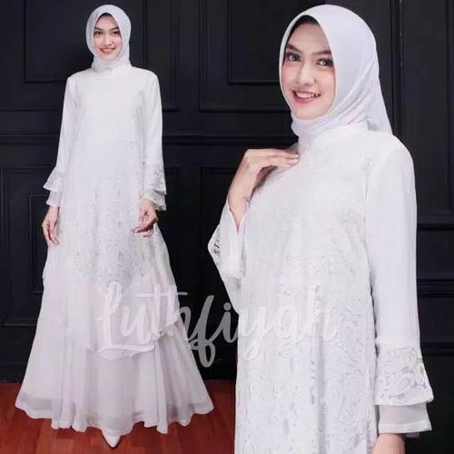Foto Produk GAMIS UMROH / GAMIS PUTIH / GAMIS PUTIH POLOS KOMBINASI BRUKAT - Putih, M dari Gamisumroh