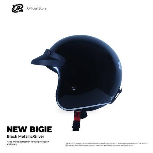 Jual Helm JP Retro New Bigie Solid Black Metallic/ Silver L Kab