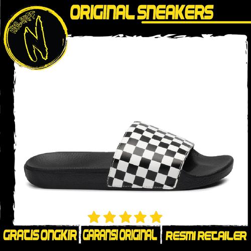 vans slides checkerboard black