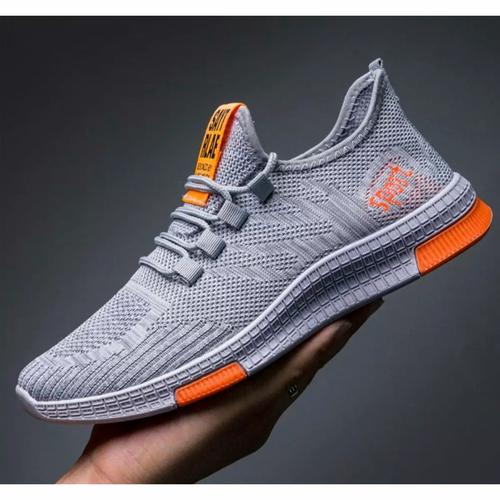 Foto Produk Sepatu pria sneaker running shoes fearlees run RR01 - abu,striporange, 39 dari Sepatubustong