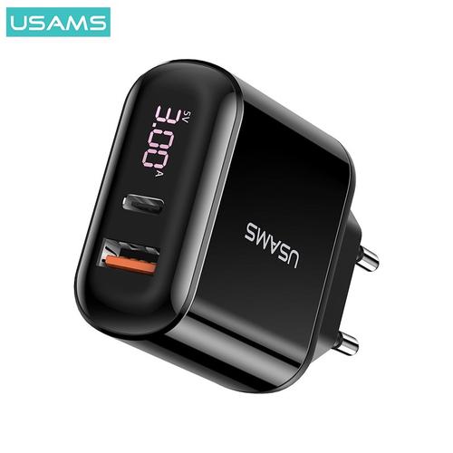 Promo USAMS T23 ADAPTER CHARGER QC3.0+PD3.0 18W Digital Display Hitam