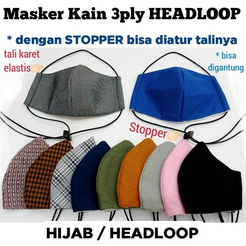 Foto Produk Masker kain 3 lapis hijab / masker 3 ply headloop - Hitam PolosHST6 dari KKJ Jaya888