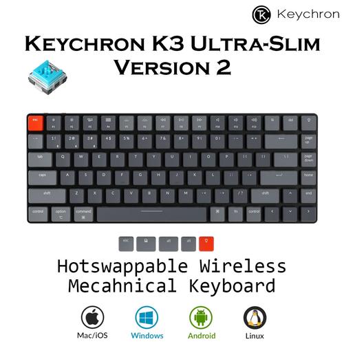 Gambar Keychron K3 version 2 Hot-Swappable RGB Backlight Low Profile Switch - Blue Switch dari Keychron Indonesia Jakarta Barat Tokopedia