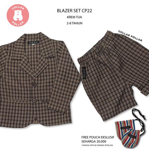 Gambar Setelan Blazer Anak / Set Blazer Celana Pendek CP22 Krem Tua Kotak / - 2-3 tahun dari Collar Pollar Kids Kota Bandung Tokopedia