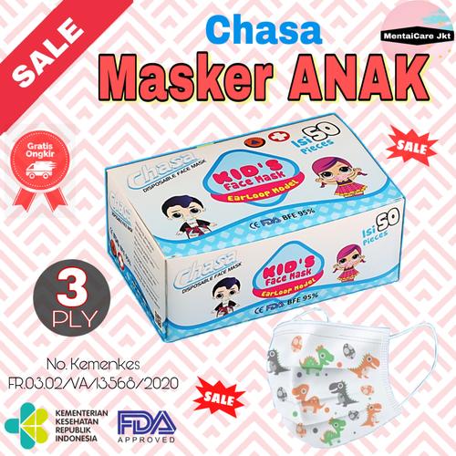 Foto Produk Masker ANAK ANAK 3 ply isi 50pcs kids 3-14thn face mask earloop - Biru Polos, Chasa Kid dari MentaiCare Jkt
