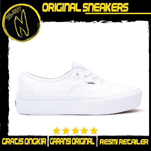 white authentic platform vans