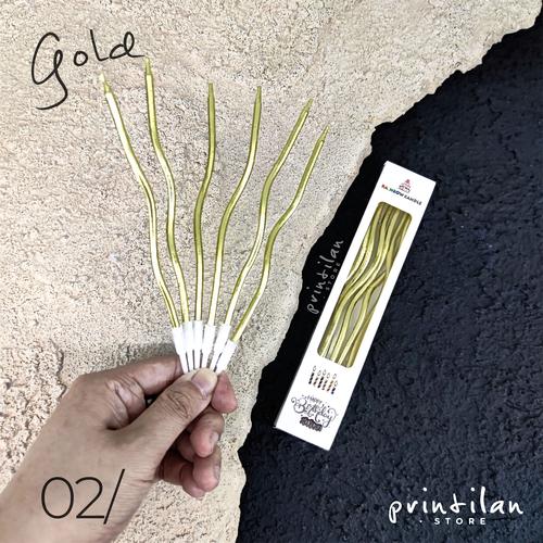 Gambar WAVY TALL METALLIC CANDLE / Lilin Ulang Tahun Spiral / Swirl Candle - 02 Gold dari PrintilanStore Jakarta Pusat Tokopedia