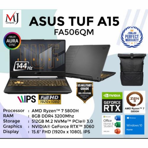 Foto Produk ASUS TUF GAMING A15 FA506QM - R7 5800H 8GB 512GB RTX3060 144Hz W10 OHS dari MusijayaComputer