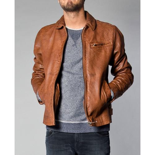 cognac leather coat