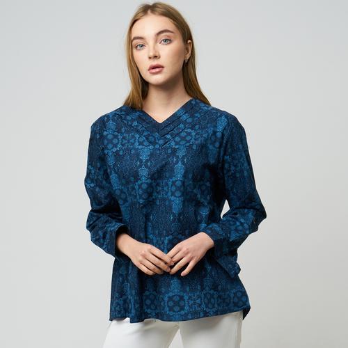 Gambar Monellina 601029 Blouse Batik Oversize Wanita Lengan Panjang - Navy, XXL dari Monellina Fashion Jakarta Barat Tokopedia
