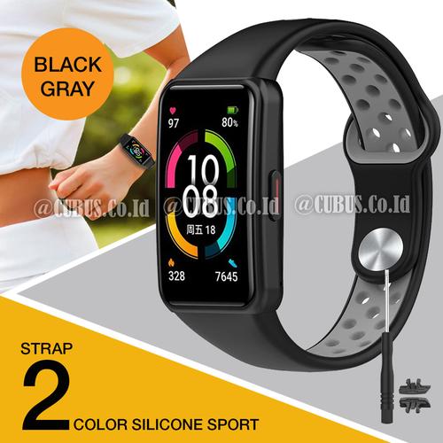 Foto Produk Silicone Strap/Tali Jam Tangan/Rubber 2 Color for Huawei/Honor Band 6 - Black Gray dari Cubus_Co_ID
