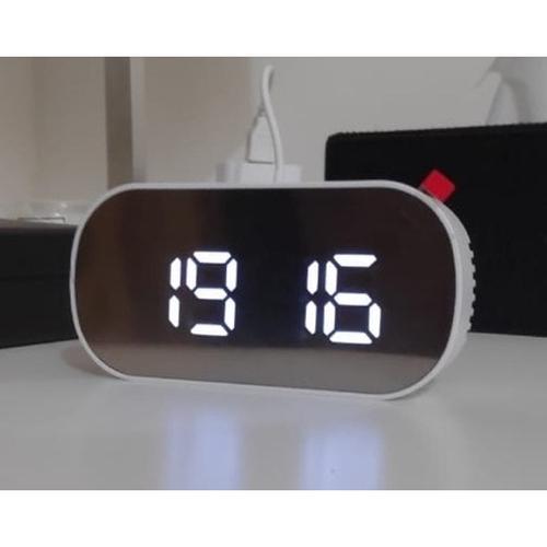 Gambar Jam Meja Digital Alarm LED Mirror Clock - Putih-Putih dari Souvenia Center Tokopedia