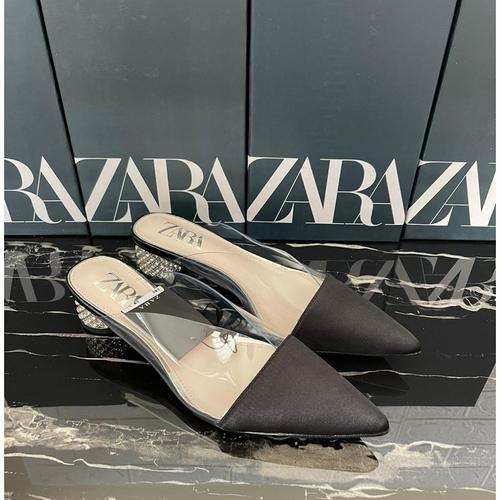 Zara Mule Suede Vinyl Diamond Heels 