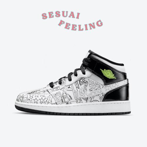 Jual Nike Air Jordan Mid GS Womens DIY Doodle White Black