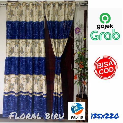 Foto Produk GORDEN POLOS EMBOS PINTU JENDELA MODEL SMOKERING 12 LUBANG MURAH ABU - FLORAL BIRU dari Padi18