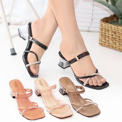 sandal high heels wanita hak kaca 5 cm 