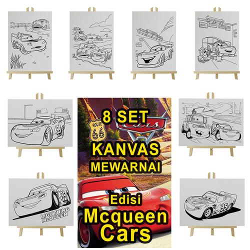Jual Paket Kanvas Lukis Mewarnai Anak 8 Set Mcqueen Cars Mobil Coloring