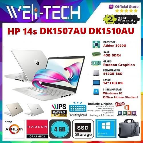 Jual HP 14s DK1507AU DK1510AU ATHLON 3050U 4GB 512GB SSD 14" WIN10 OHS