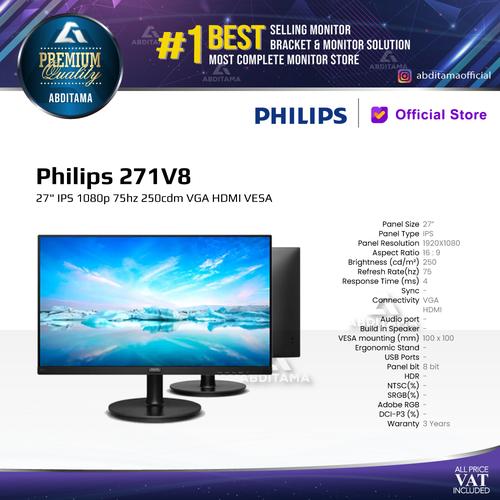 Gambar Monitor LED Philips 271V8 27" IPS 1080p 75hz 250cdm VGA HDMI VESA dari Abditama Official Kota Depok Tokopedia