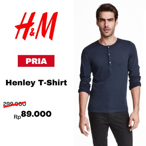 Jual HM Men Henley T-Shirt Kaos Pria 