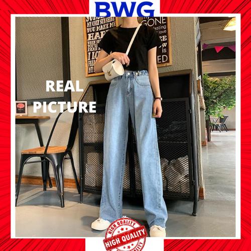 Jual Korean Loose High Waist Jeans Wide 