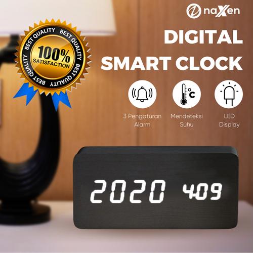 Gambar Naxen Jam Meja Kayu Digital LED Alarm Clock + Temperature + Date Wood - Black dari Naxen Official Store Jakarta Utara Tokopedia