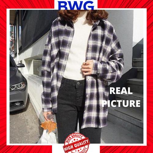 Jual Korean Oversized Plaid Shirt 
