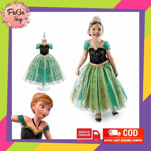 Jual Gaun Anna frozen hijau / dress 