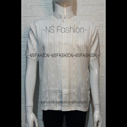 Foto Produk Baju Koko Pria Muslim Size M L XL Lengan Pendek Semi Sutra Putih Amran - Putih, M dari NSFASHION