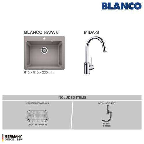 Foto Produk BLANCO Naya 6 Silgranit + BLANCO MIDA Chrome Mixer Taps - Abu-abu dari BLANCO Official Store